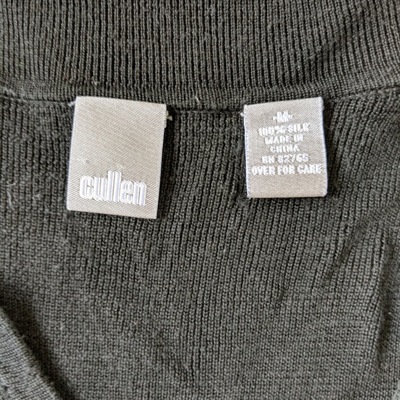 Cullen 100% Silk Ribbed Collared Blouse Black Sz M - Picture 3 of 4